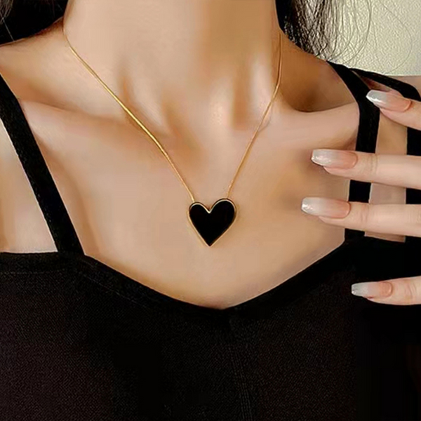 Black Enamel Heart Necklace