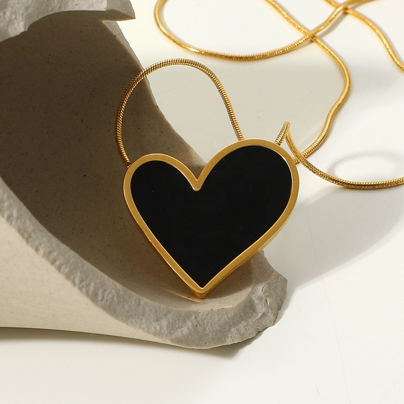 Black Enamel Heart Necklace