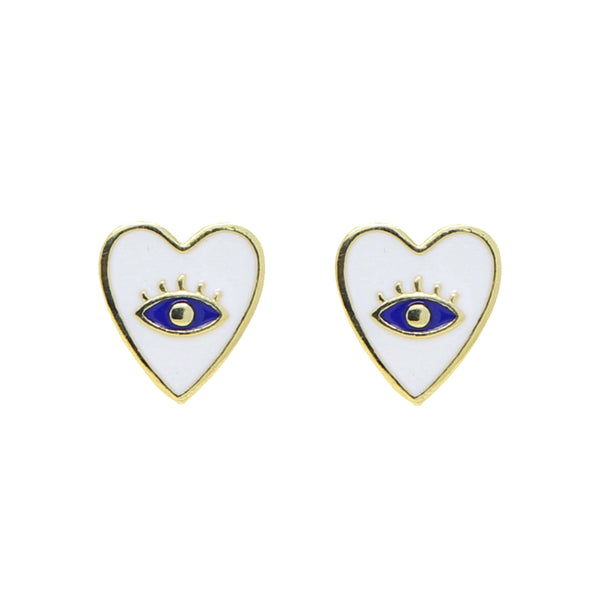 Enamel White Evil Eye Studs