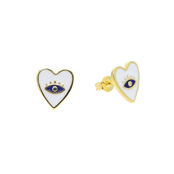 Enamel White Evil Eye Studs